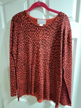 Like New- Susan Graver- Red & Black leopard  Print Shirt- Size Small